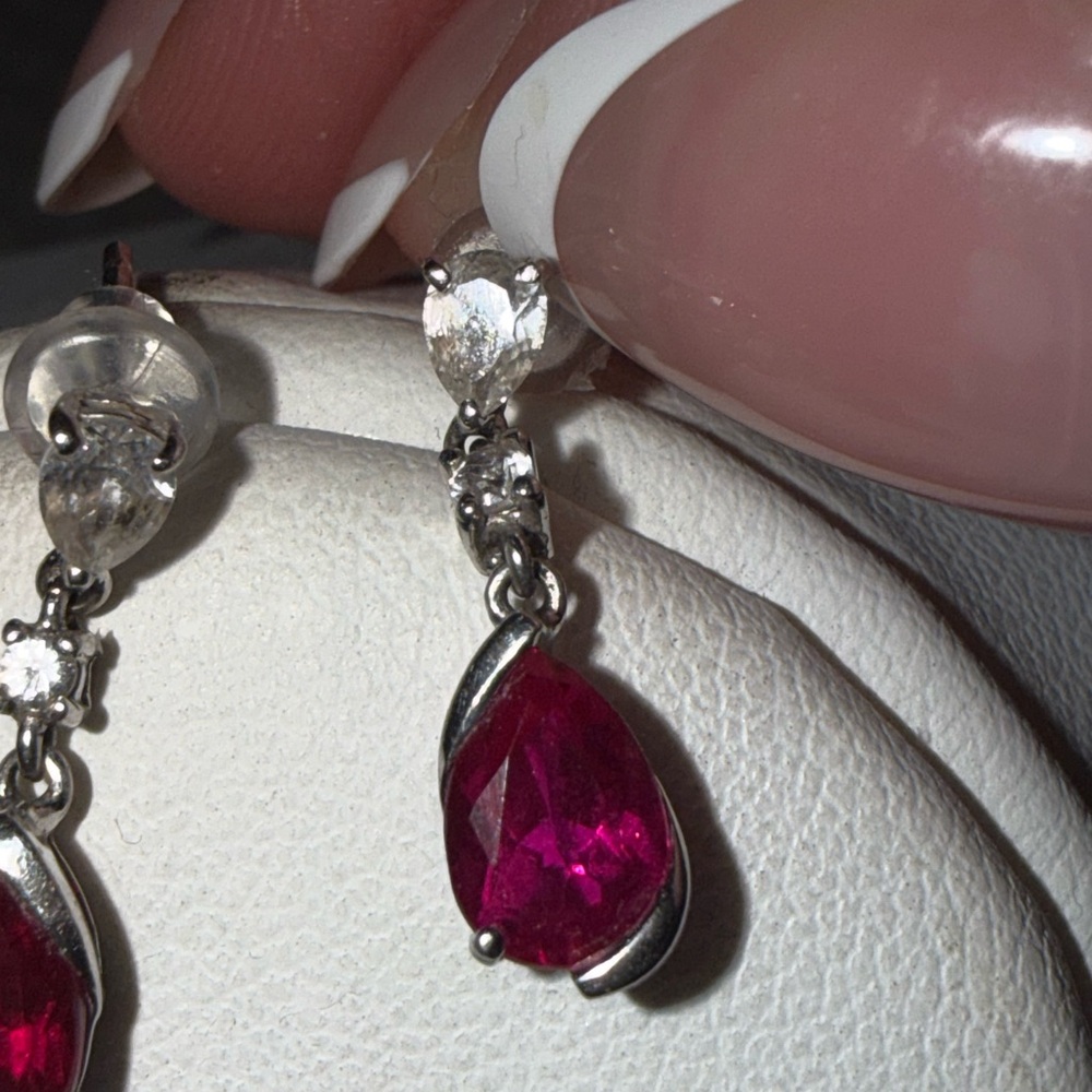Authentic Genuine Ruby & Diamond Drop Earrings w/ Certificate 14K Gold - Picture 14 of 16